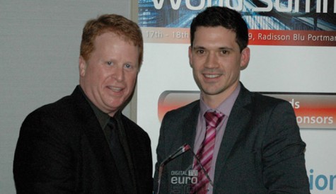 Euro50 Awards 2009: Brian Sullivan receives his award from DTVE deputy editor Graham Pomphrey