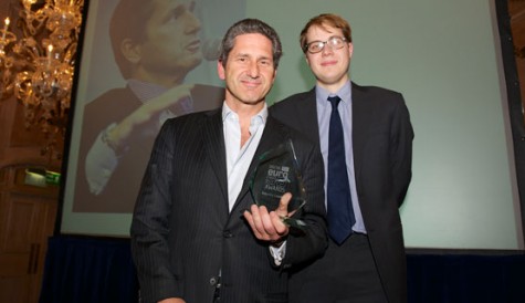 Liberty Global's Mike Fries (Industry Leader Award) with DTVE's Andy McDonald