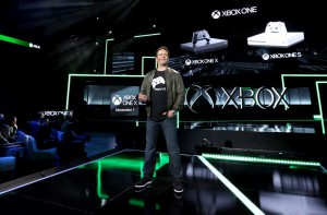 Phil Spencer, head of Xbox, unveils the Xbox One X at E3 in Los Angeles.