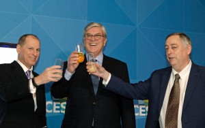 Gary Shapiro of the CTA, Gordon Smith of the NAB, and SCTE President Mark Richer celebrate the approval of the ATSC 3.0