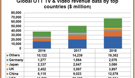 Global OTT TV revenues pass US$17bn a year