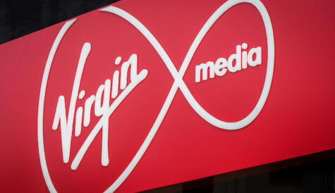 Virgin Media sign, above a Virgin Media store in the UK